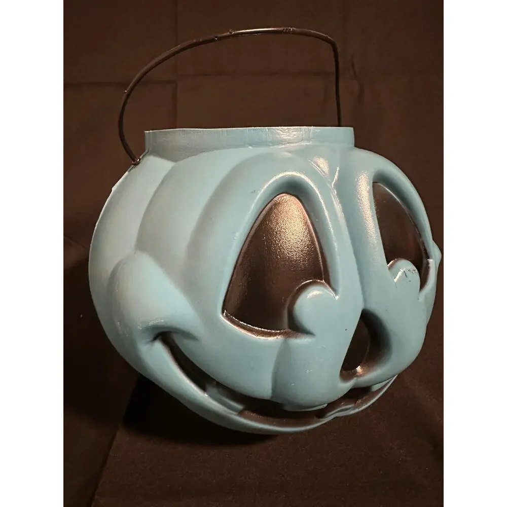 Vintage Style Blue Halloween Pumpkin Jack O Lantern Trick or Treat Pail Bucket